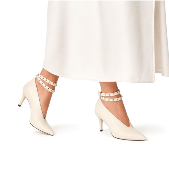 Jimmy Choo Shoes - Jimmy Choo 8 Lark 65 Leather Pumps Deep V Ankle Strap Ivory Ecru Booties 38.5